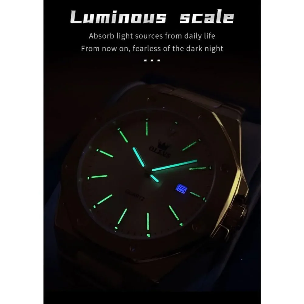 Olevs Men's Gold Stainless Steel Analog Luminous Waterproof Easy Wear Watch